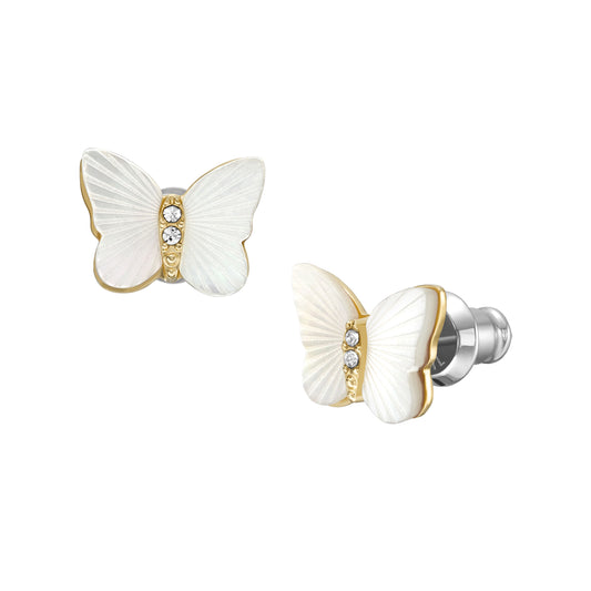 Boucles d’oreilles Fossil Radiant Wings papillon en nacre blanche