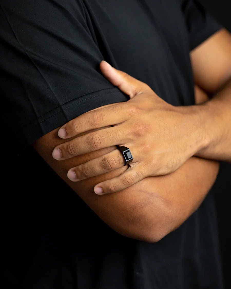 Bague Chevalière Gemini CREDO Titane Noir - BIJOUX -CRE02-54