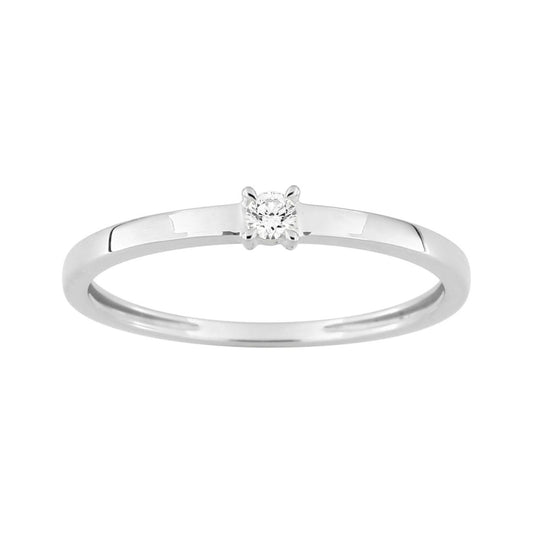 Bague Solitaire Or Blanc 375‰, Diamant de synthèse 0.05ct sertis griffes - BIJOUX -9KLGD025W