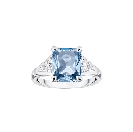 Bague Thomas SABO Argent Pierre bleue Aigue-Marine Oxydes de zirconium - BIJOUX -TR2362-059-1-54