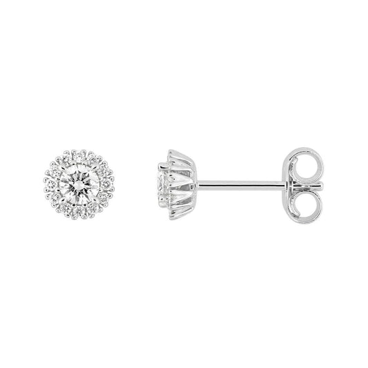 Boucles d'oreilles Puce Or Blanc 375‰ Halo de diamants de synthèse 0.25ct - BIJOUX -9KLGD054W