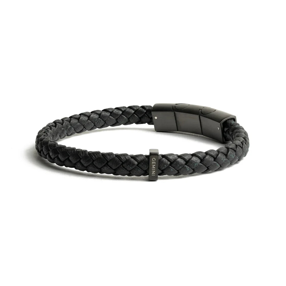Bracelet Gemini Cuir italien Nappa tressé Noir - Bijouterie TAMARA