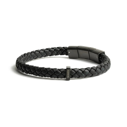Bracelet Gemini Cuir italien Nappa tressé Noir - Bijouterie TAMARA