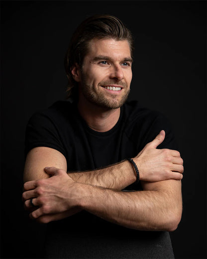 Bracelet Gemini Cuir italien Nappa tressé Noir - Bijouterie TAMARA