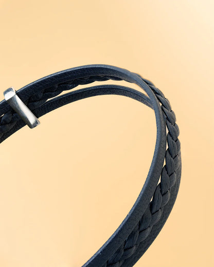 Bracelet Gemini triple brins Cuir Italien Nappa Bleu - Bijouterie TAMARA