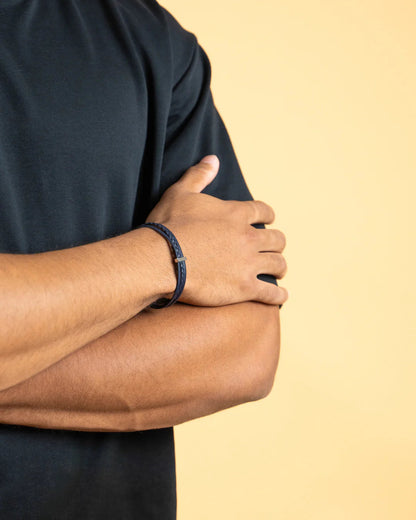 Bracelet Gemini triple brins Cuir Italien Nappa Bleu - Bijouterie TAMARA