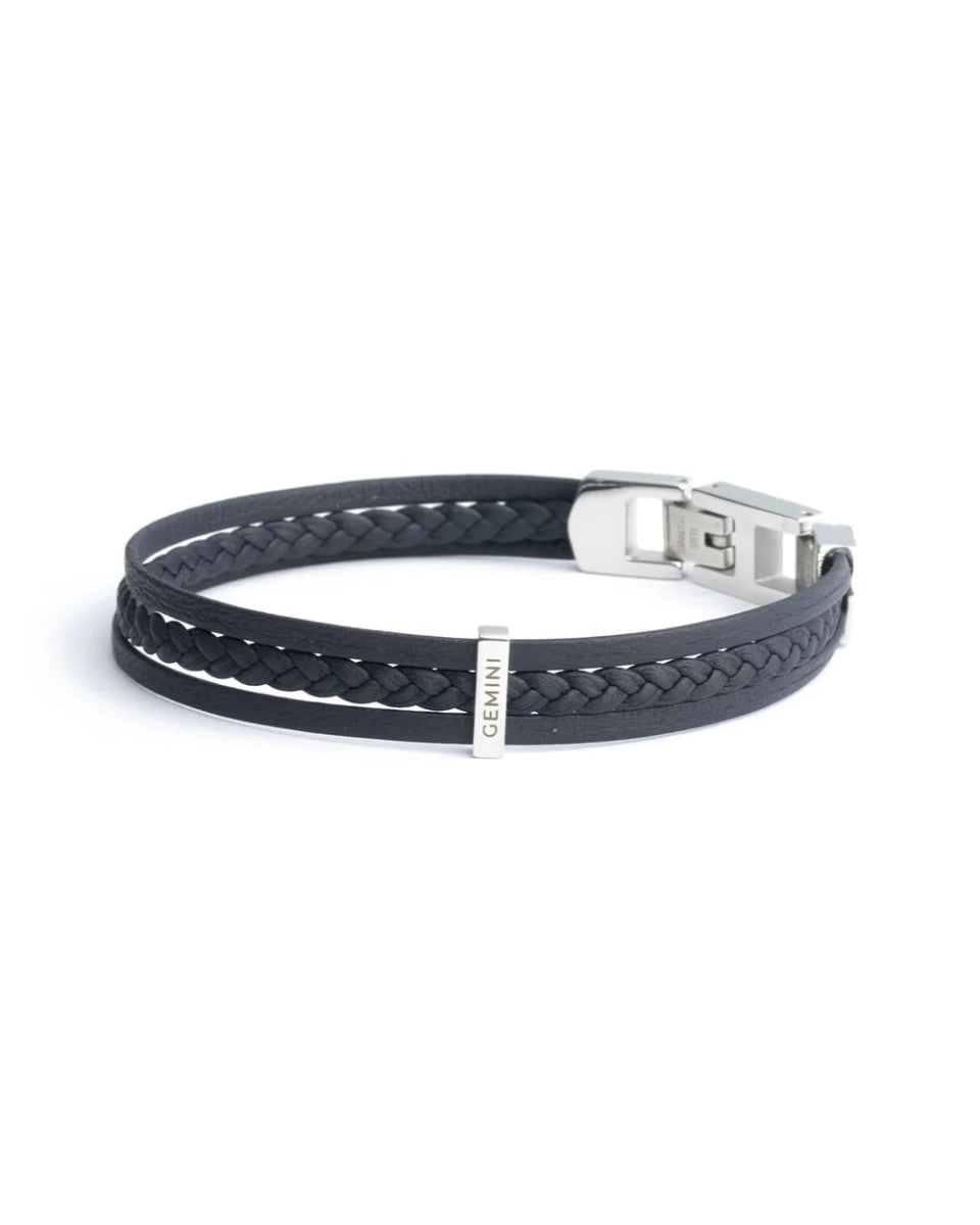 Bracelet Gemini triple brins Cuir Italien Nappa Bleu - Bijouterie TAMARA