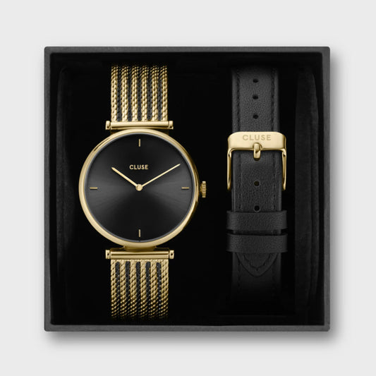 Coffret Montre CLUSE Triomphe Doré Noir Cuir Noir - Cluse - Bijouterie TAMARA