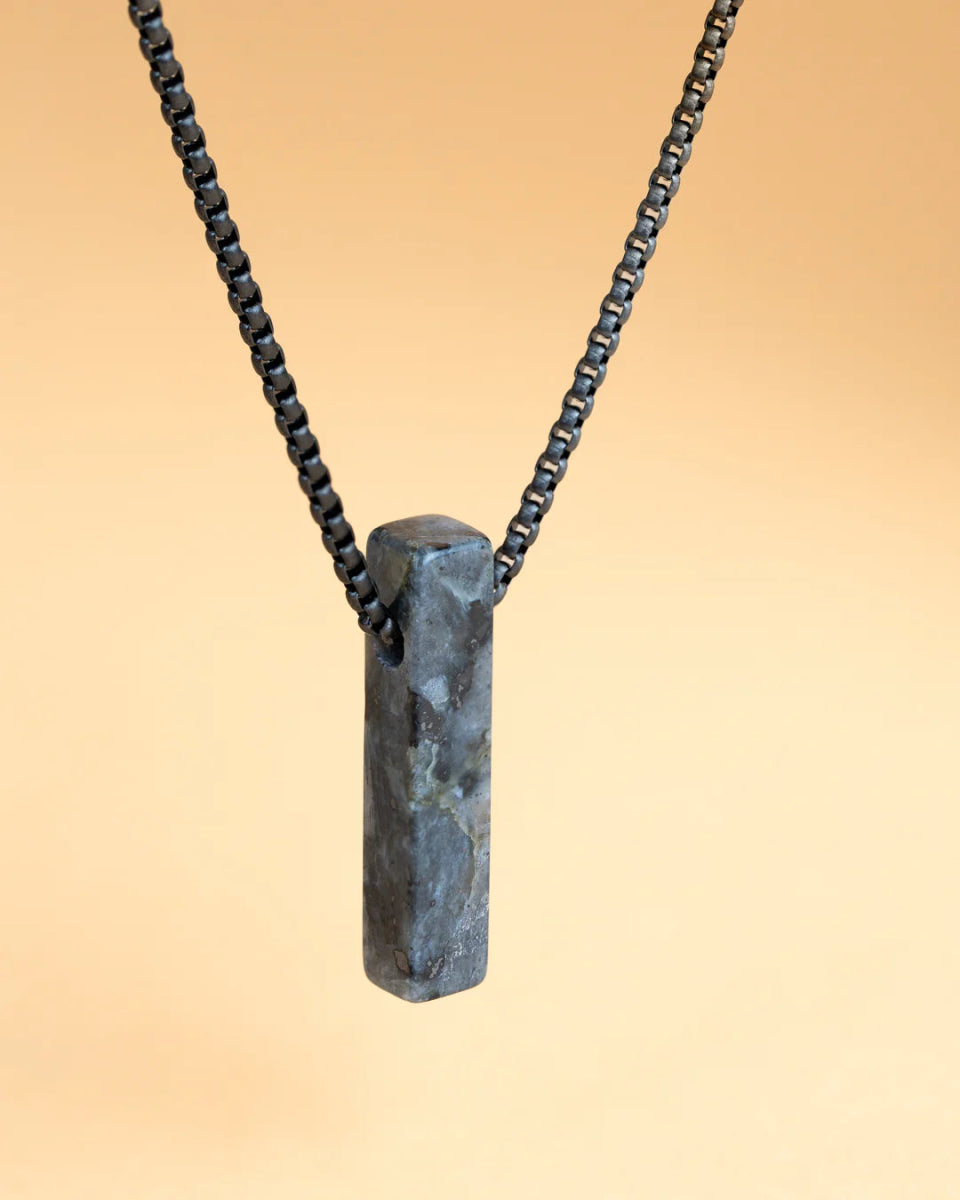 Collier Gemini Tantum Acier noir & Larvikite - Bijouterie TAMARA