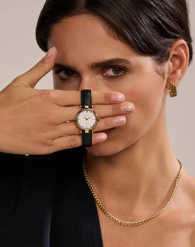Montre AMALYS Catherine Dorée cuir noir - MONTRES -AMW-245