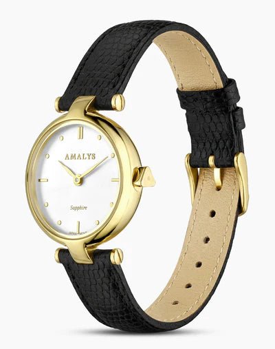 Montre AMALYS Catherine Dorée cuir noir - MONTRES -AMW-245