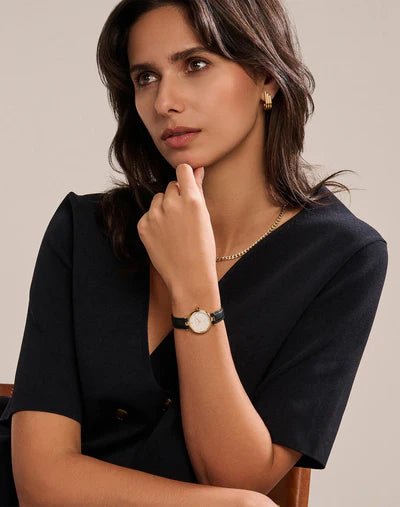 Montre AMALYS Catherine Dorée cuir noir - MONTRES -AMW-245