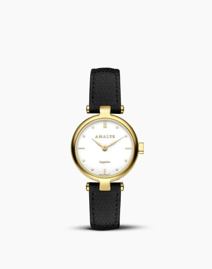 Montre AMALYS Catherine Dorée cuir noir - MONTRES -AMW-245