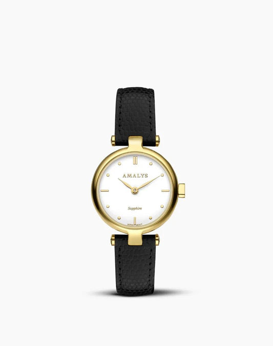 Montre AMALYS Catherine Dorée cuir noir - MONTRES -AMW-245
