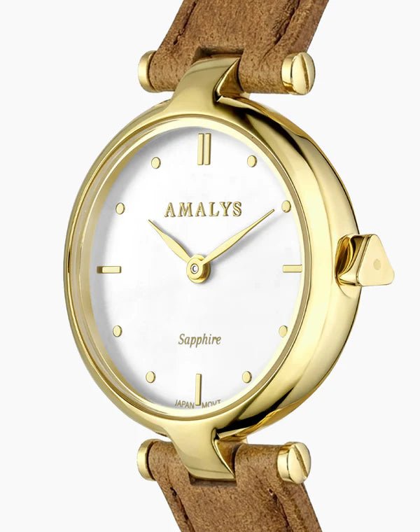 Montre AMALYS Justine Dorée cuir brun - MONTRES -AMW-244