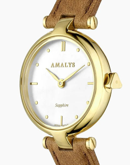 Montre AMALYS Justine Dorée cuir brun - MONTRES -AMW-244