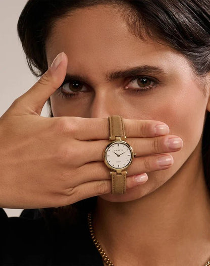 Montre AMALYS Justine Dorée cuir brun - MONTRES -AMW-244