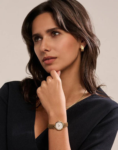 Montre AMALYS Justine Dorée cuir brun - MONTRES -AMW-244