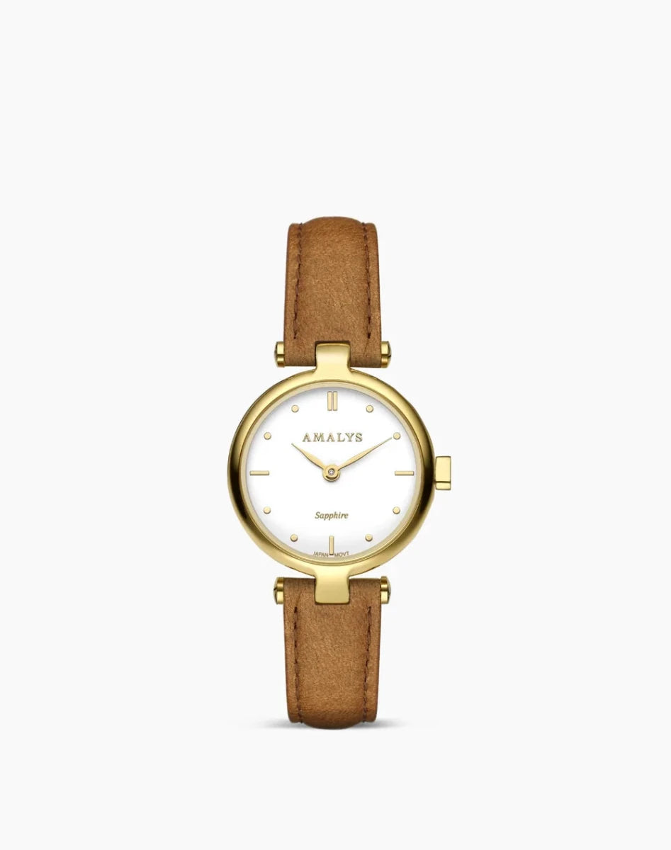 Montre AMALYS Justine Dorée cuir brun - MONTRES -AMW-244