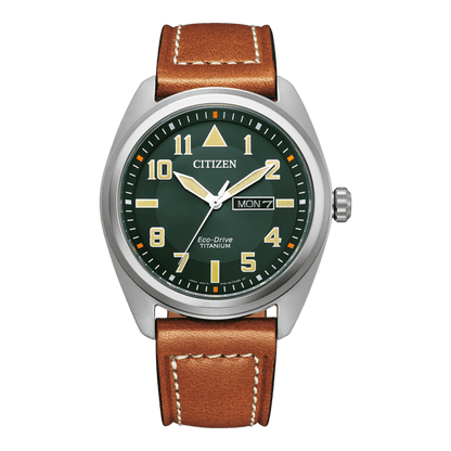 Montre CITIZEN SuperTitanium Military Vert Cuir marron - Citizen - Bijouterie TAMARA