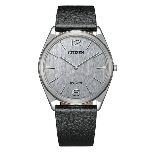 Montre CITIZEN Suratto Eco - Drive Acier Gris Cuir Noir - Bijouterie TAMARA
