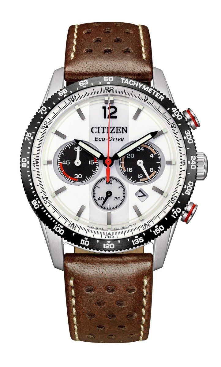 Montre CITIZEN Vintage Racing Eco-Drive Chrono Acier Cuir Marron - MONTRES -CA4714-04A