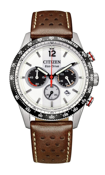 Montre CITIZEN Vintage Racing Eco-Drive Chrono Acier Cuir Marron - MONTRES -CA4714-04A