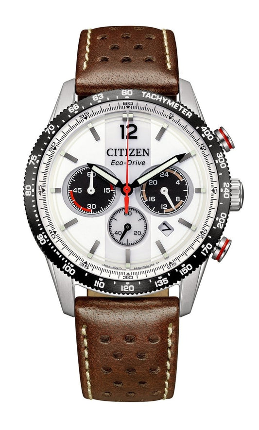 Montre CITIZEN Vintage Racing Eco-Drive Chrono Acier Cuir Marron - MONTRES -CA4714-04A