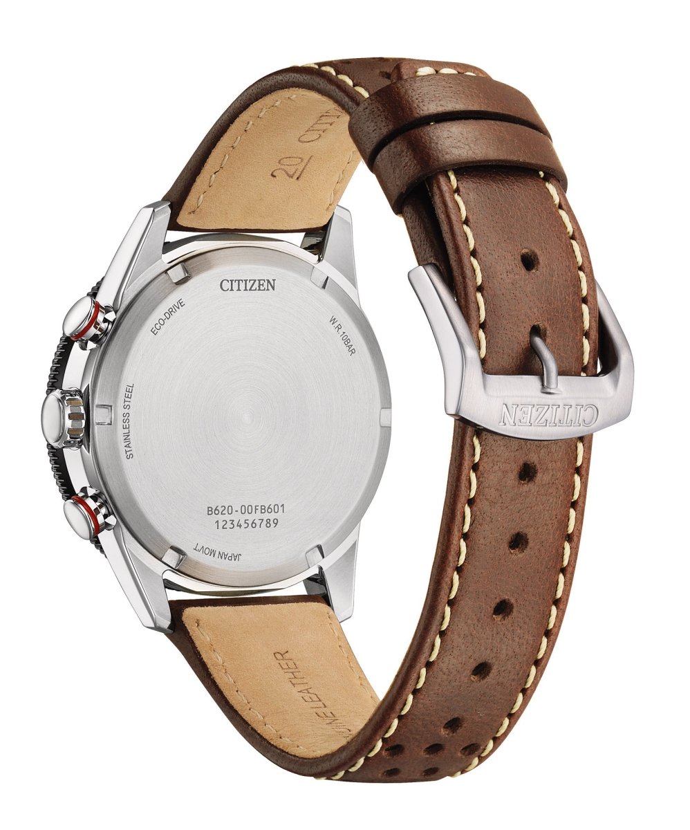 Montre CITIZEN Vintage Racing Eco-Drive Chrono Acier Cuir Marron - MONTRES -CA4714-04A