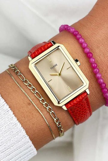 Montre CLUSE Fluette Cuir rouge dorée - Cluse - Bijouterie TAMARA