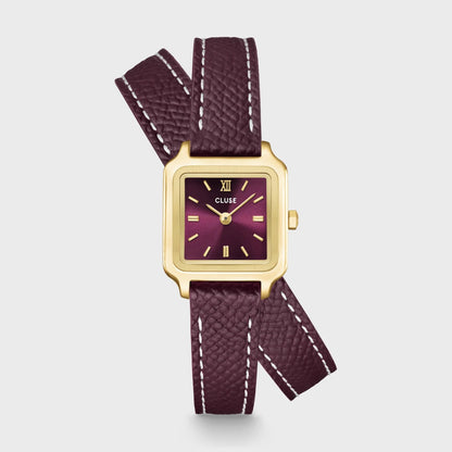 Montre CLUSE Gracieuse Mini Dorée Rouge Bordeaux Cuir Double - tour - Bijouterie TAMARA
