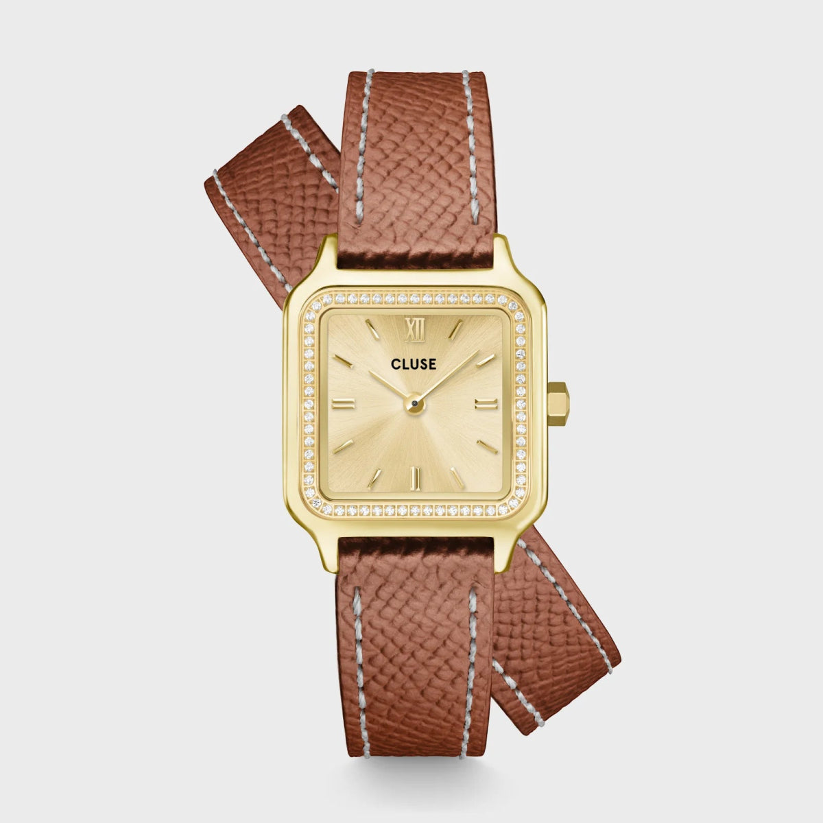 Montre CLUSE Gracieuse Petite dorée brillants Cuir Double - tour marron - Bijouterie TAMARA