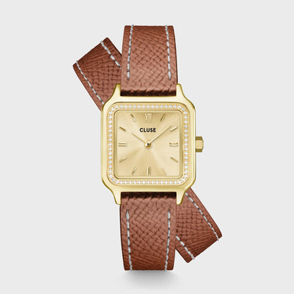 Montre CLUSE Gracieuse Petite dorée brillants Cuir Double - tour marron - Bijouterie TAMARA