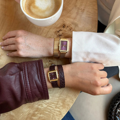 Montre CLUSE Gracieuse Petite Dorée Cuir double - tour Rouge Bordeaux - MONTRES - CW11822