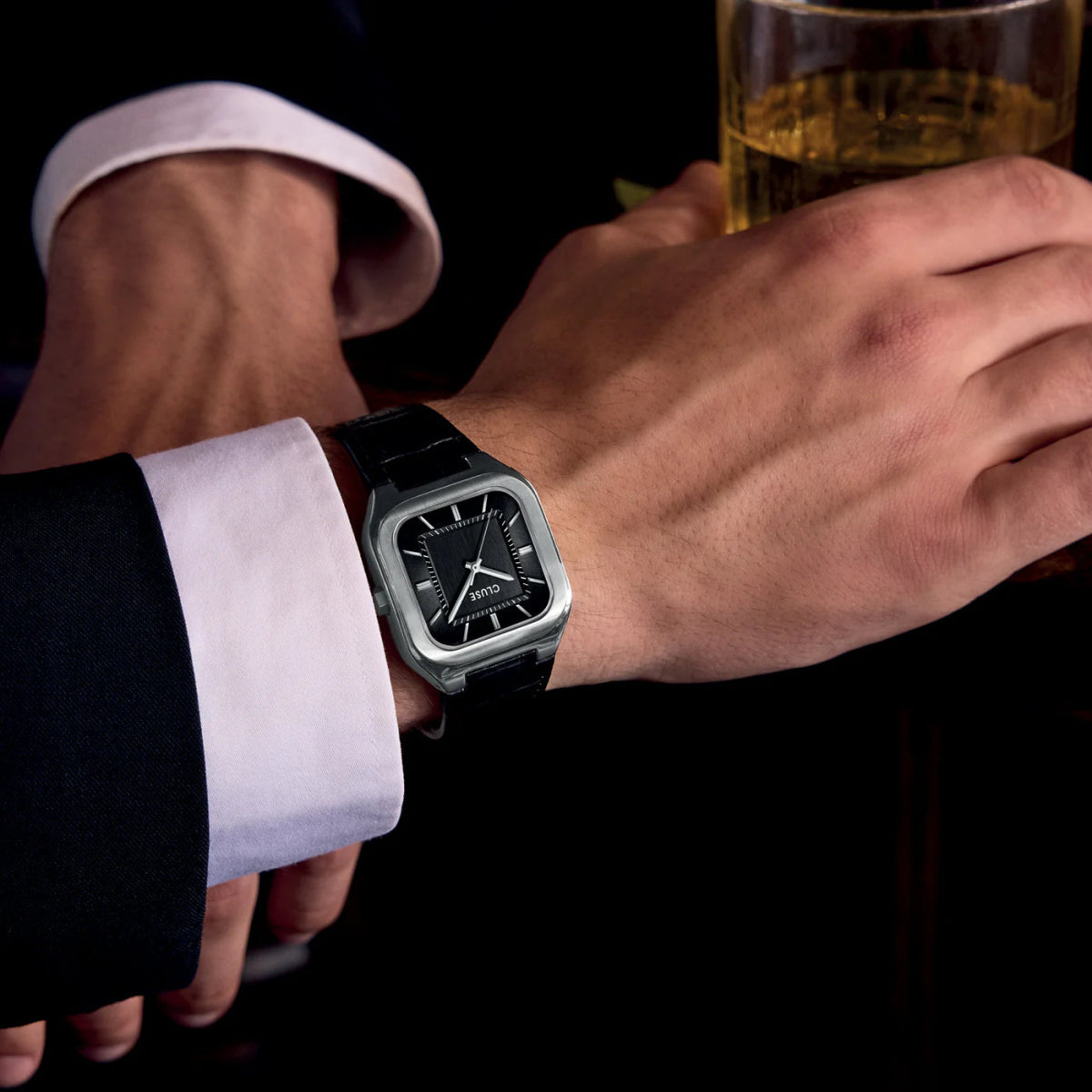 Montre CLUSE Homme Quadrus Acier Cuir Noir - MONTRES - CW25703