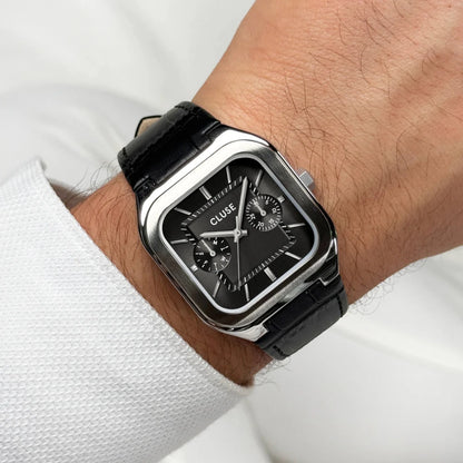 Montre CLUSE Homme Quadrus Multifonction Cuir Noir - MONTRES - CW26203