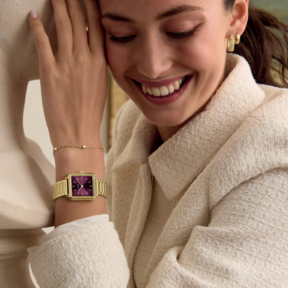 Montre CLUSE La Tétragone Dorée Rouge cerise brillants - MONTRES - CW10314