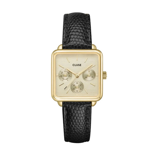 Montre CLUSE La Tétragone Multifonction dorée Cuir Lézard noir - MONTRES -CW13806