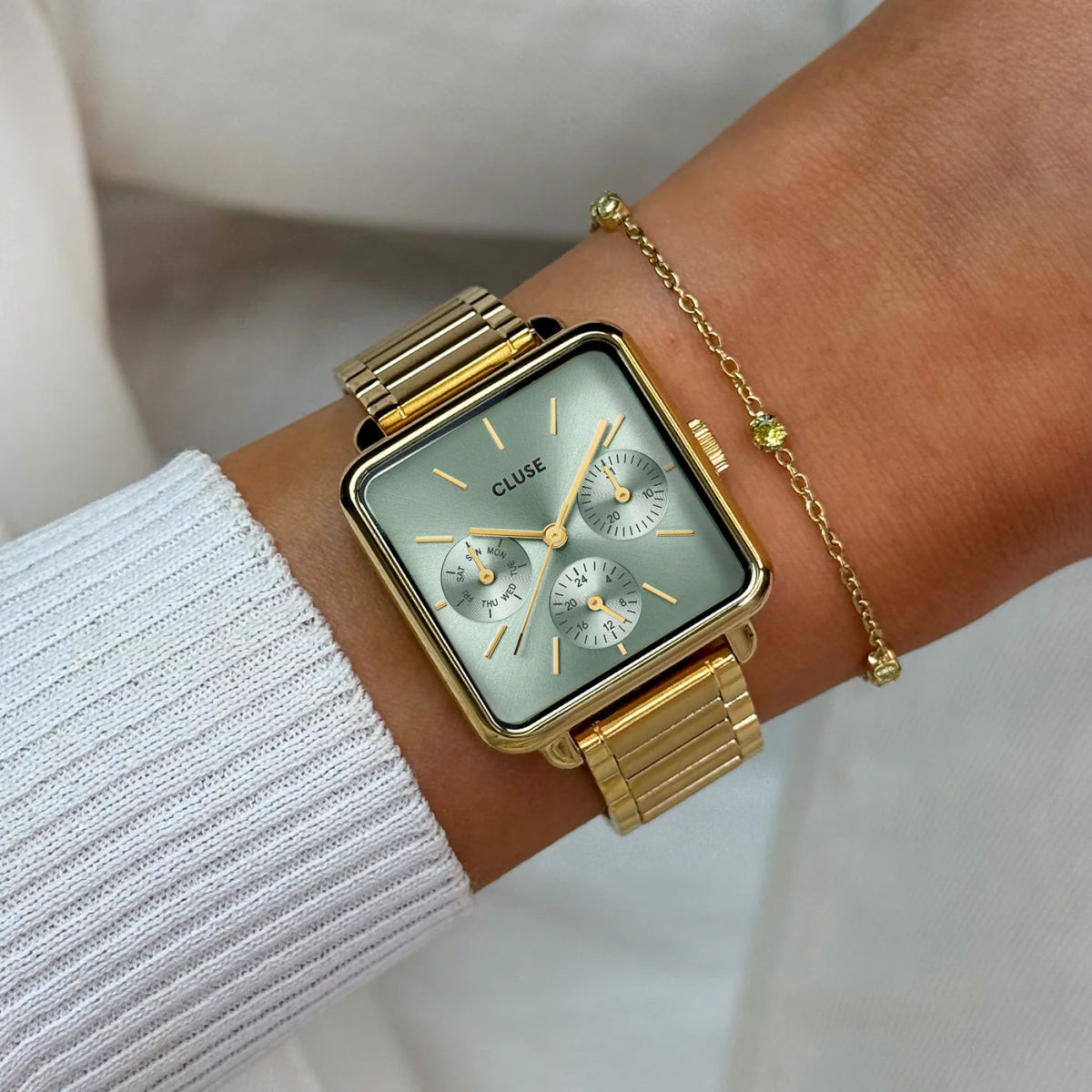 Montre CLUSE La Tétragone Multifonction dorée Vert Sauge - MONTRES - CW13805