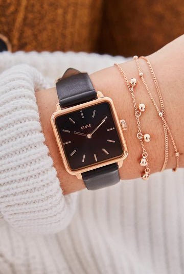 Montre CLUSE La Tétragone Noire Rose dorée - Cluse - Bijouterie TAMARA