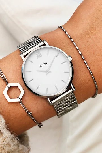 Montre CLUSE Minuit Mesh Acier Blanc - Cluse - Bijouterie TAMARA