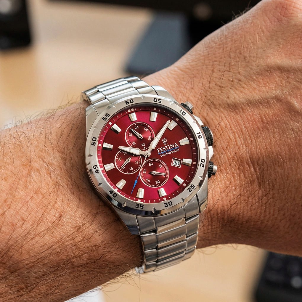 Montre FESTINA homme Timeless Acier Chrono Rouge - MONTRES -F20463/5