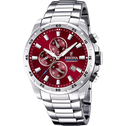 Montre FESTINA homme Timeless Acier Chrono Rouge - MONTRES -F20463/5