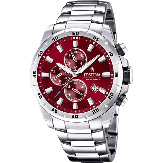 Montre FESTINA homme Timeless Acier Chrono Rouge - MONTRES -F20463/5