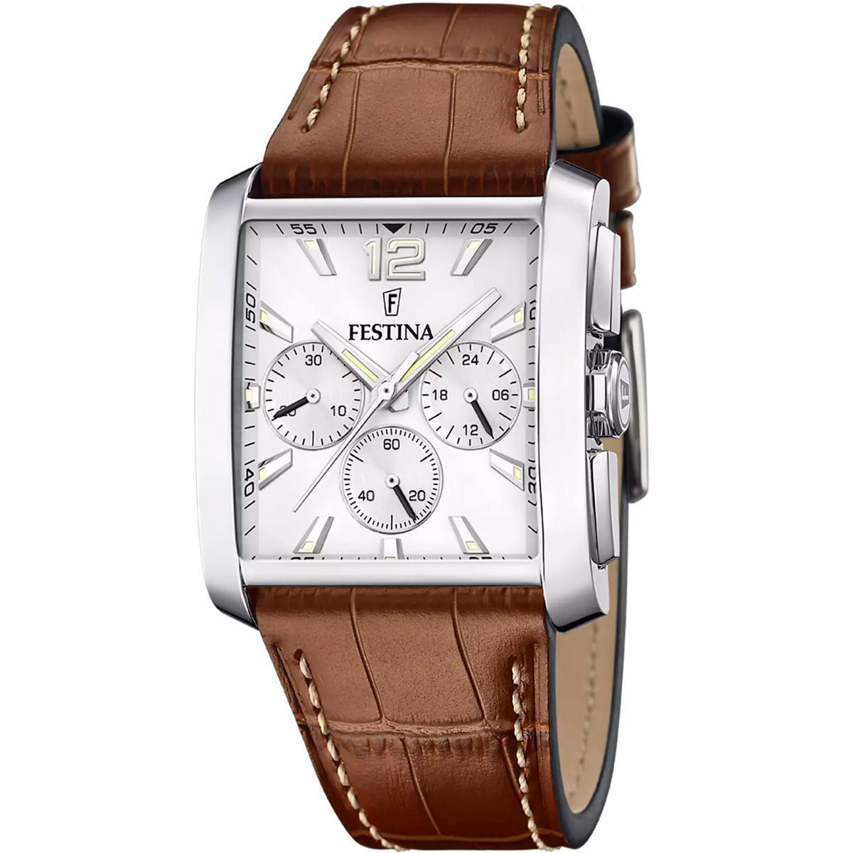 Montre FESTINA On the Square Argenté cuir brun - Festina - Bijouterie TAMARA