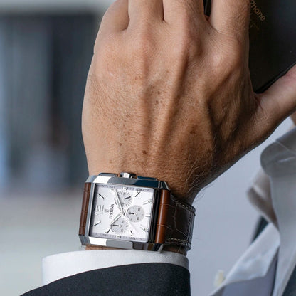 Montre FESTINA On the Square Argenté cuir brun - Festina - Bijouterie TAMARA