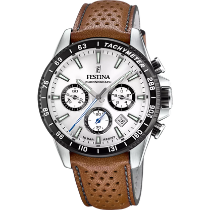 Montre FESTINA Timeless Chrono Argent cuir brun - MONTRES - F20561/1