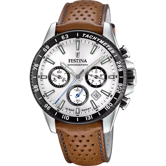 Montre FESTINA Timeless Chrono Argent cuir brun - MONTRES - F20561/1