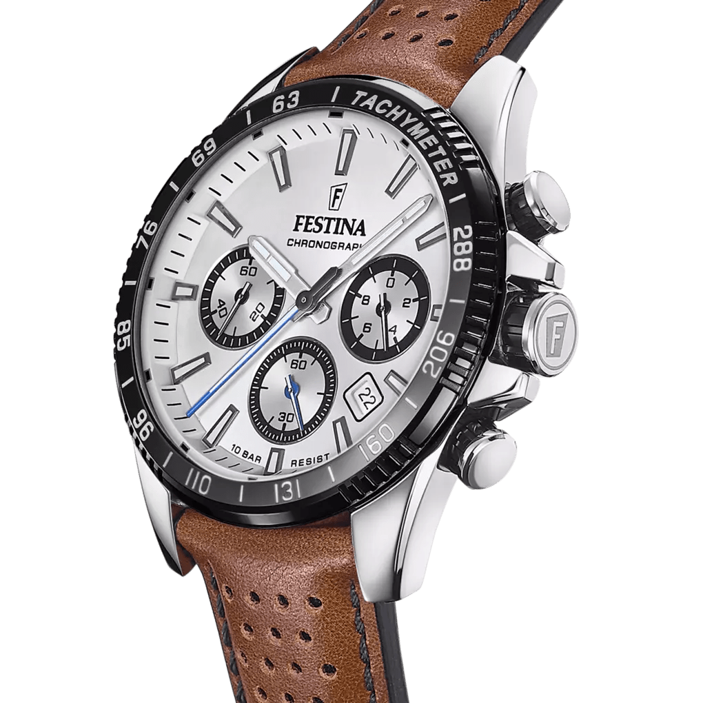Montre FESTINA Timeless Chrono Argent cuir brun - MONTRES - F20561/1