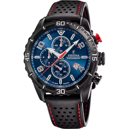 Montre FESTINA Timeless Chrono Bleu cuir noir - MONTRES - F20519/2